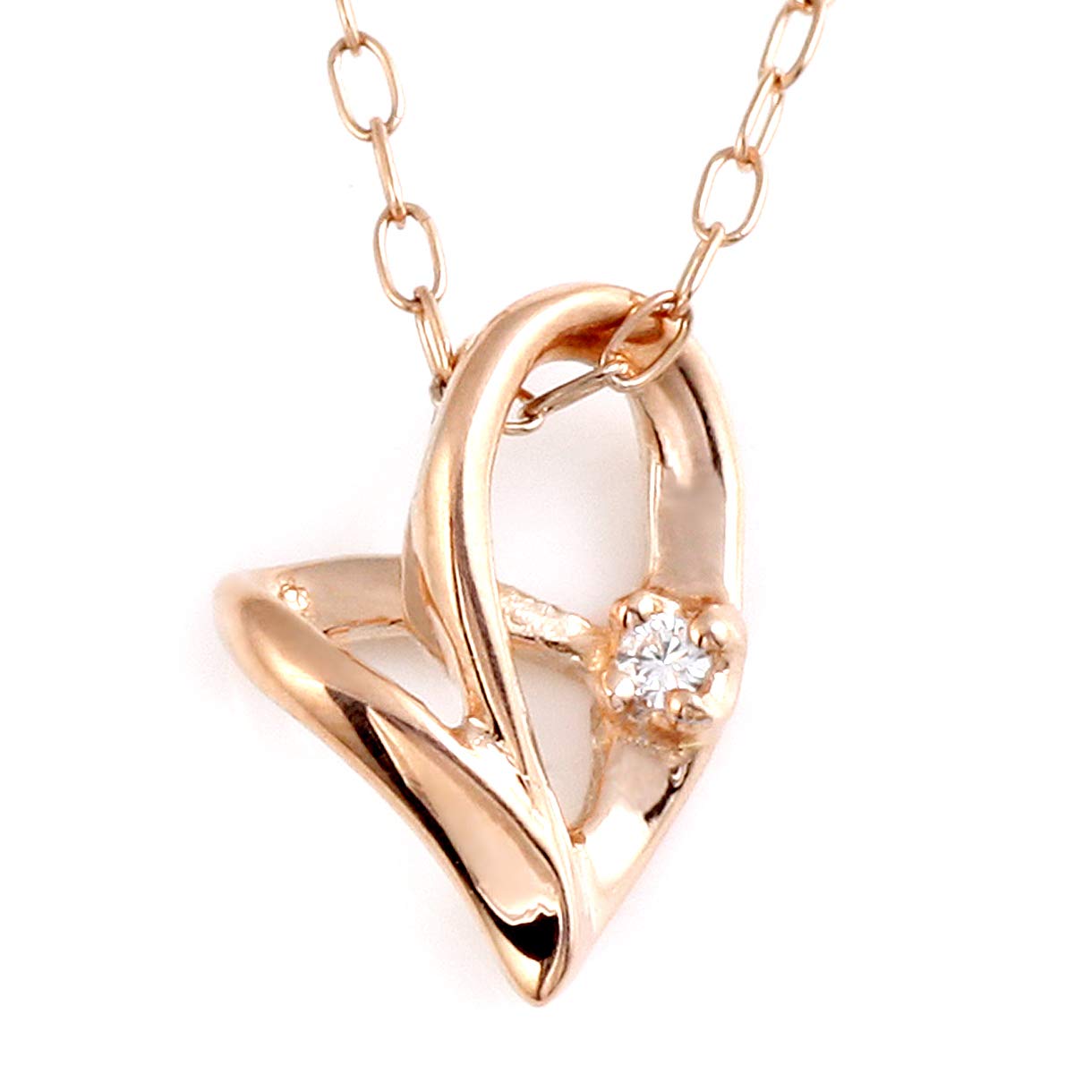 

Necklace for pink open heart [Suehiro] women, diamond, gold,