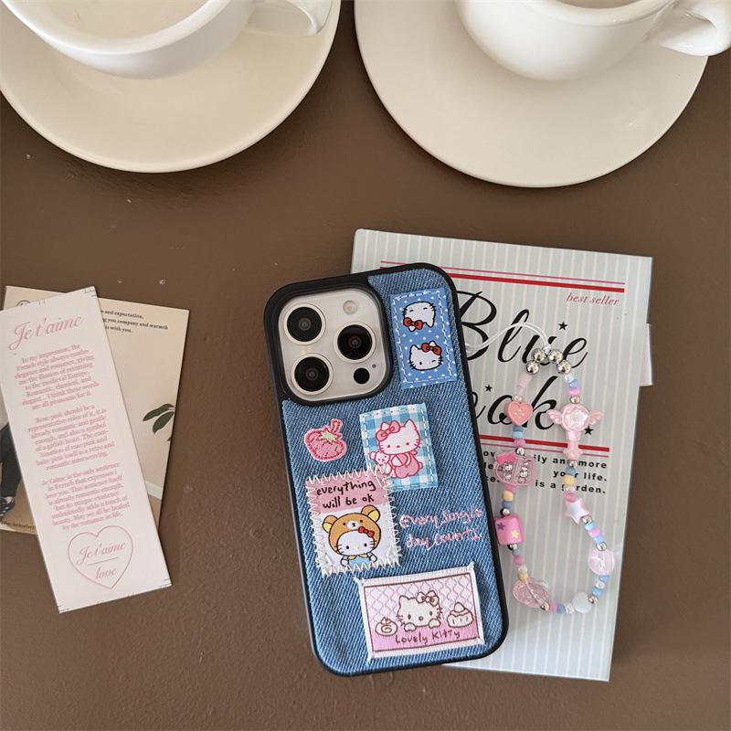 Korean Denim Cat Embroidery Phone Case for iPhone 17/16 Pro Max/15/14