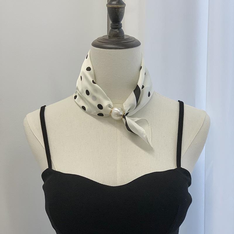 Silk scarf new pearl necklace spring and summer thin magnetic buckle lazy silk scarf women's pendant scarf collarbone chain