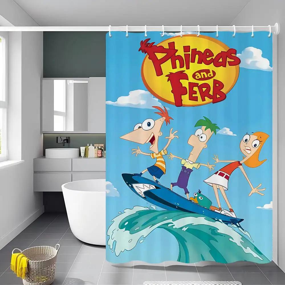 

Classic Animation P-Phineas And F-Ferb White Shower Curtain, Bathroom Decorative Shower Curtain, Waterproof Shower Curtain 90x180cm