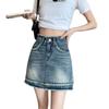Klasik Çok Yönlü Genç Yarı Etek İnce Yüksek Belli Ham Kenar Tasarım Anlayışı Kalça Saran A-kesim Retro Bayan Yaz Modası Denim Mini Etek