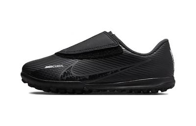 Mercurial Vapor 15 Club TF Grassland Hook and Loop Abrasion Resistant Low Top Soccer Shoes Black Kids' DJ5966-001