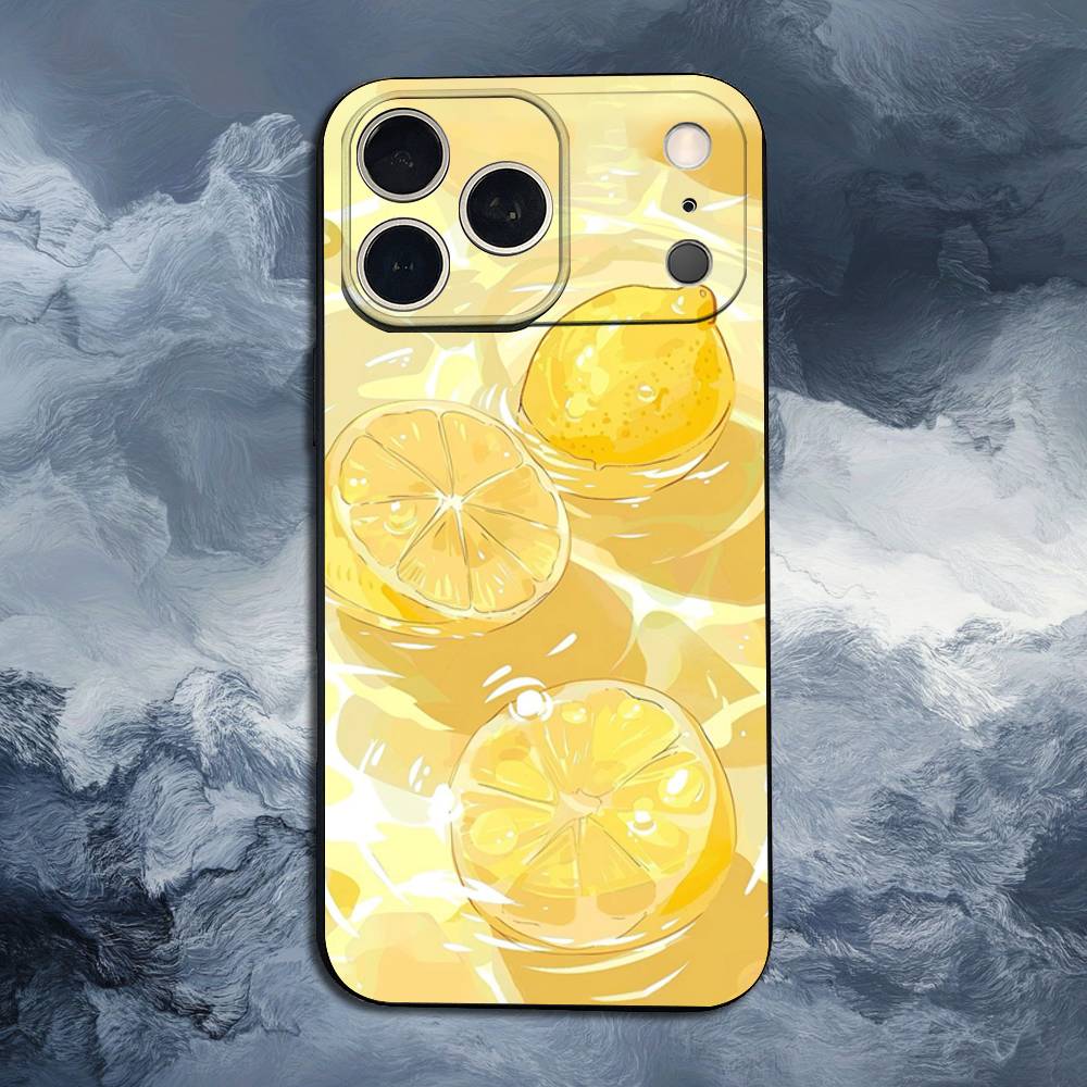 Fruit lemon Painting For iPhone 8,7,11,12,15,14,13,16,17,Plus,Pro Max,XS,X,XR,SE,Mini,Soft Silicone Black Case