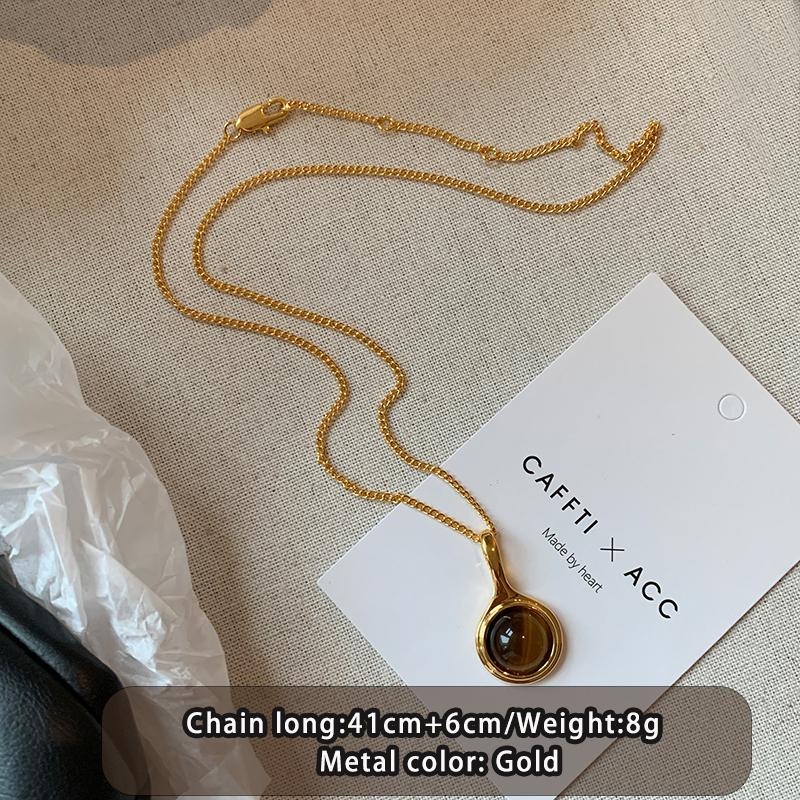 Natural Tiger eye stone Pendant Plated 18K Gold Chain Double Layered Necklace 2026 Trendy Jewelry For Women s Set Accessories