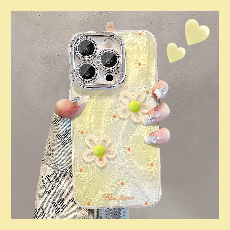 

Линии и цветы, подходящие для iPhone16 Чехол для iPhone 15promax Пряжа из перьев 14 Трехмерный 13 Маленький свежий 12 Женский Redmi K40/K40 Pro