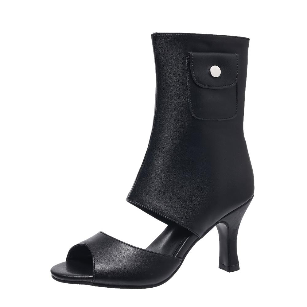 Fashion Ankle Strap PU Leather Stiletto Heel Women Sandal 2025 Summer High Heels Wedding Party Sexy Shoes Fashion Zip Solid Pumps Black