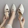 Single Shoes Medium Heel Spring 2025 British New Shallow Mouth Pointed Head Side Empty Fairy Evening Evening Wind Shoes Thick Heel Female Flat