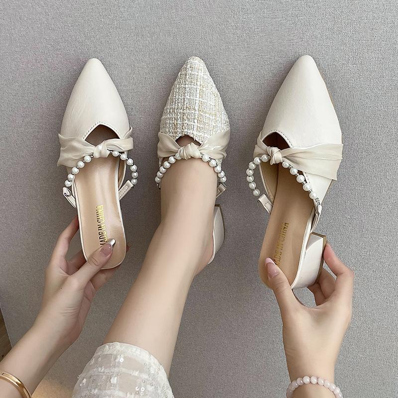 Single Shoes Medium Heel Spring 2025 British New Shallow Mouth Pointed Head Side Empty Fairy Evening Evening Wind Shoes Thick Heel Female Flat