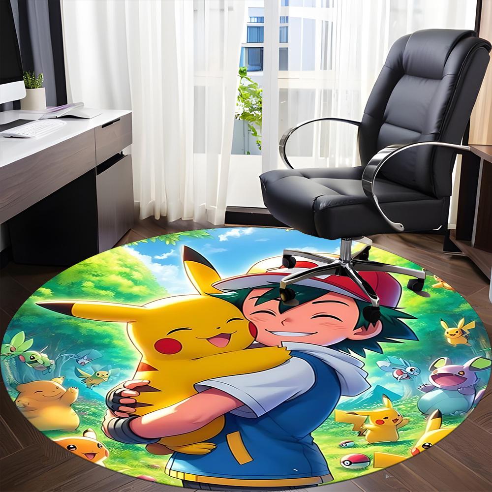 1pc Pokemon Pikachu Chair Carpet for Office Non Slip, Machine Washable Rug for Office, Room Holiday Decor for Christmas, Birthday Polyester