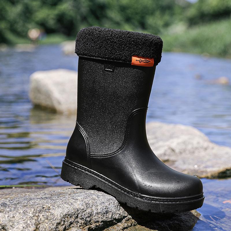 Rain shoes men's long tube medium tube waterproof water shoes rain boots wear-resistant thickened adult fashion velvet student rubber shoes