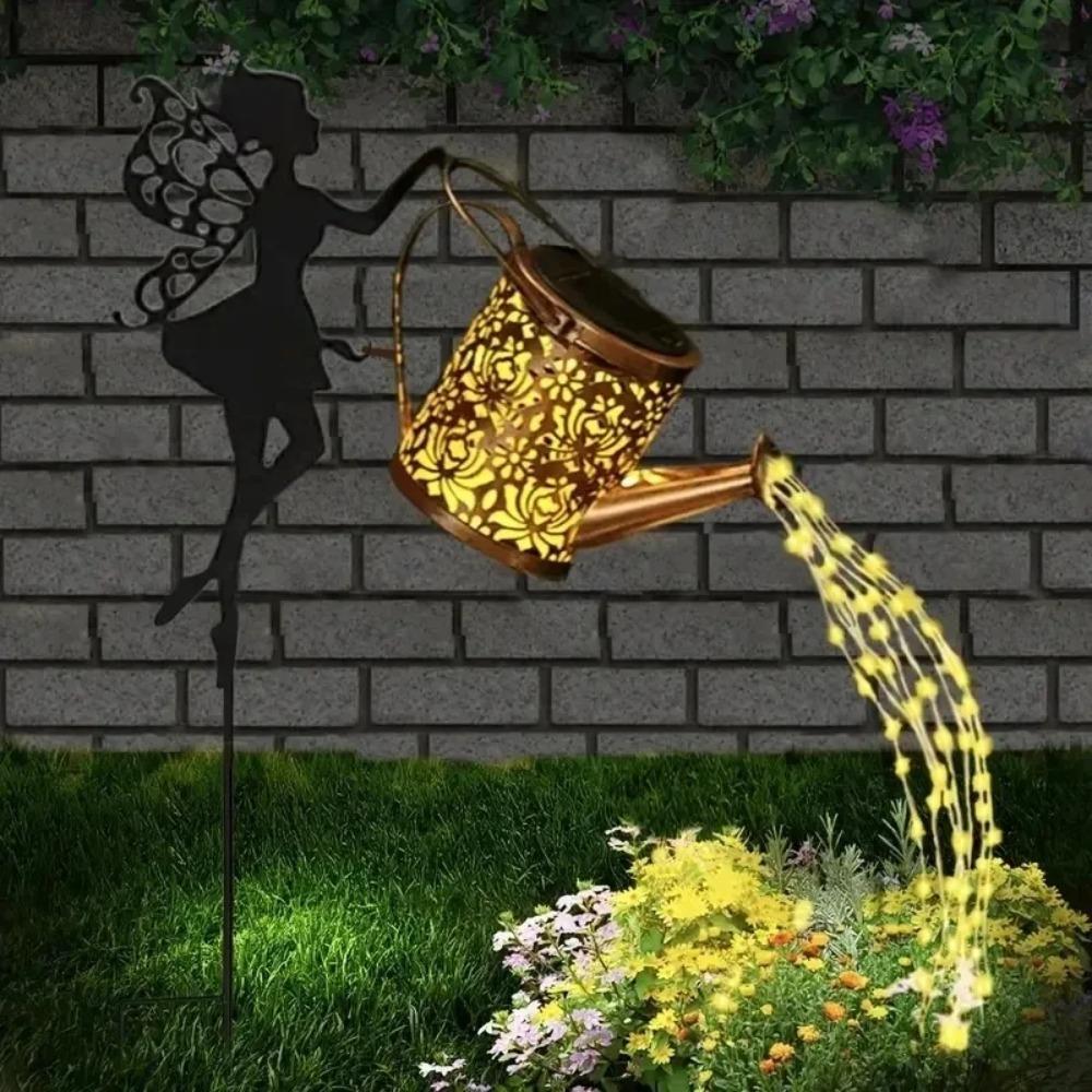 Outdoor Solar Watering Can Lights, Waterfall LED String Fairy Lights, Garden Kettle Projection Decorative Lights
