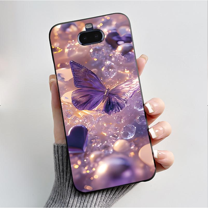 Case For Sony Xperia 20/Xperia 8/SOV42/Xperia 8 Lite Phone Case Luxury Fashion Butterfly Flowers Black Silicone Soft Back Cover
