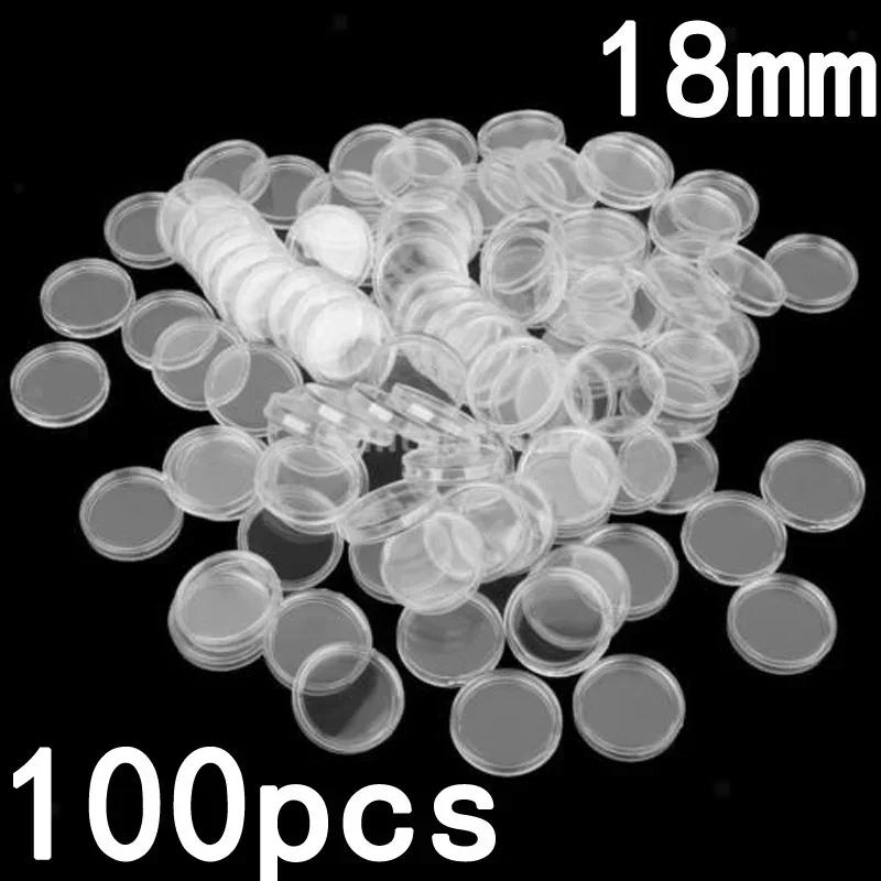 100Pcs 18mm Plastic Coin Holder Capsules Storage Clear Round Display Cases For Coins Storage Capsule Protection Boxes Container China Mainland