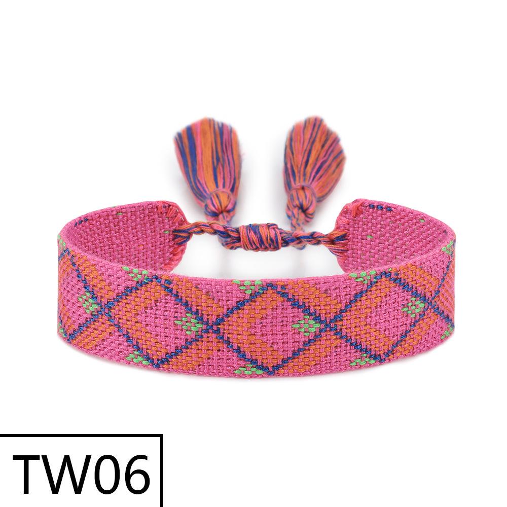Handmade Bohemian Embroidered Logo Tassel Bracelet - Ethnic Style Friendship Band