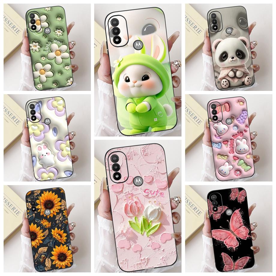 For Motorola Moto E20 E30 E40 E22 E22s E22i Phone Case Back Cover Soft Matte Silicone Slim Fundas Lovely Panda Rabbit Flower