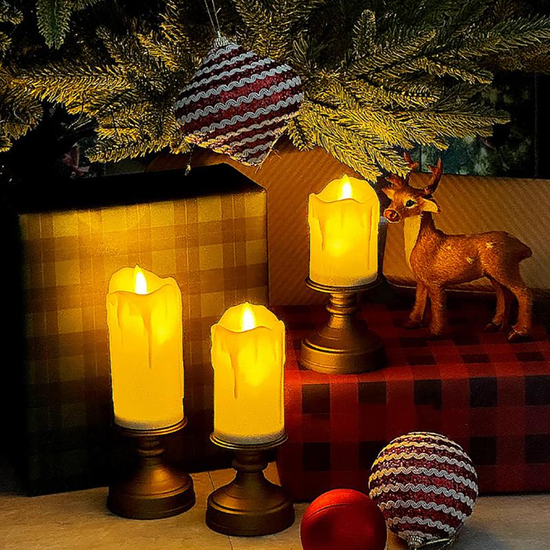 3 Stück LED Retro Kerzenständer Reißkerze Schreibtisch Weihnachtsdekoration Simulation Retro Kerzenförmige Verzierung Weihnachtsschmuck