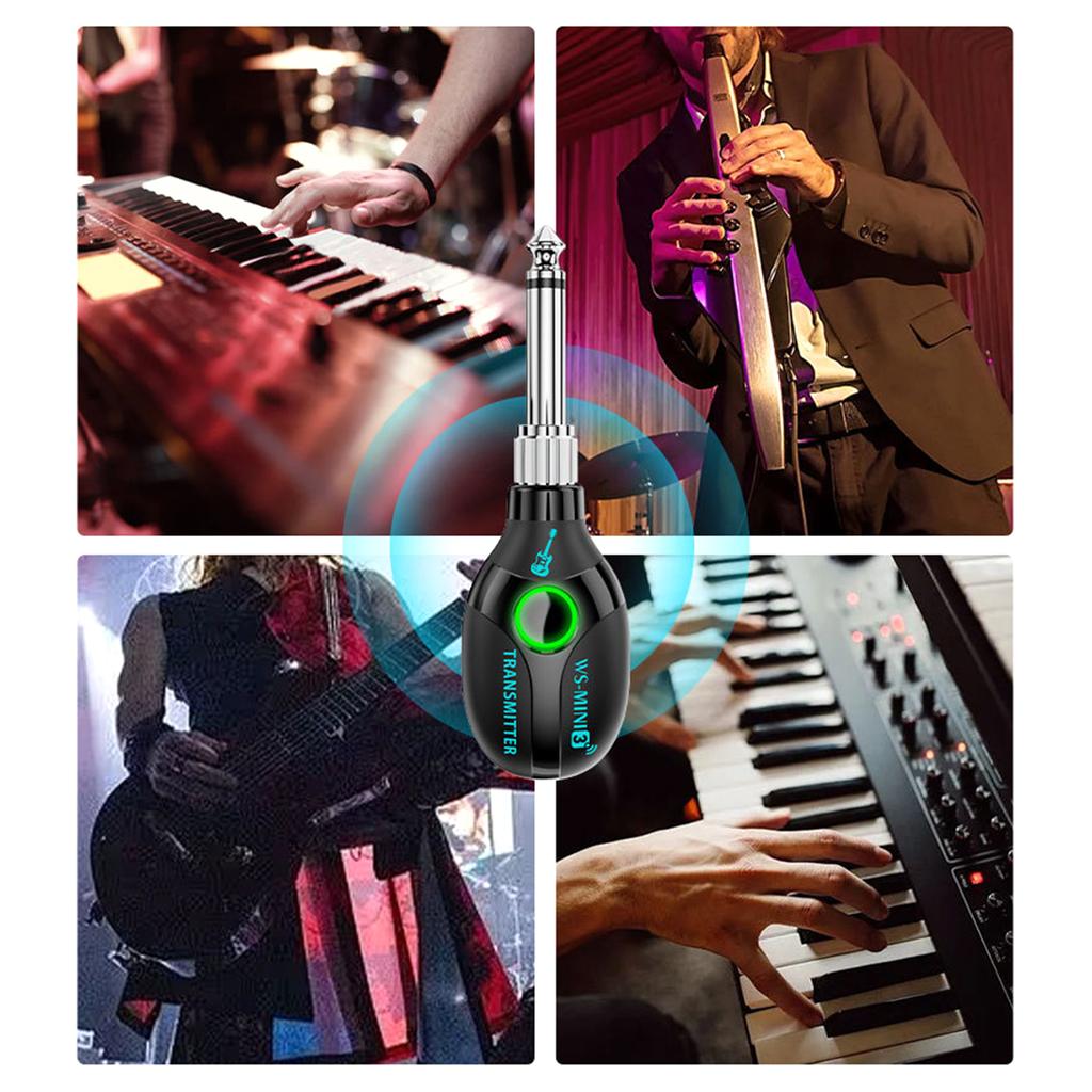 2.4GHz Guitar Wireless System Guitar Transmitter Receiver Rechargeable Digital Guitar System Cordless Guitar Jacks Lead