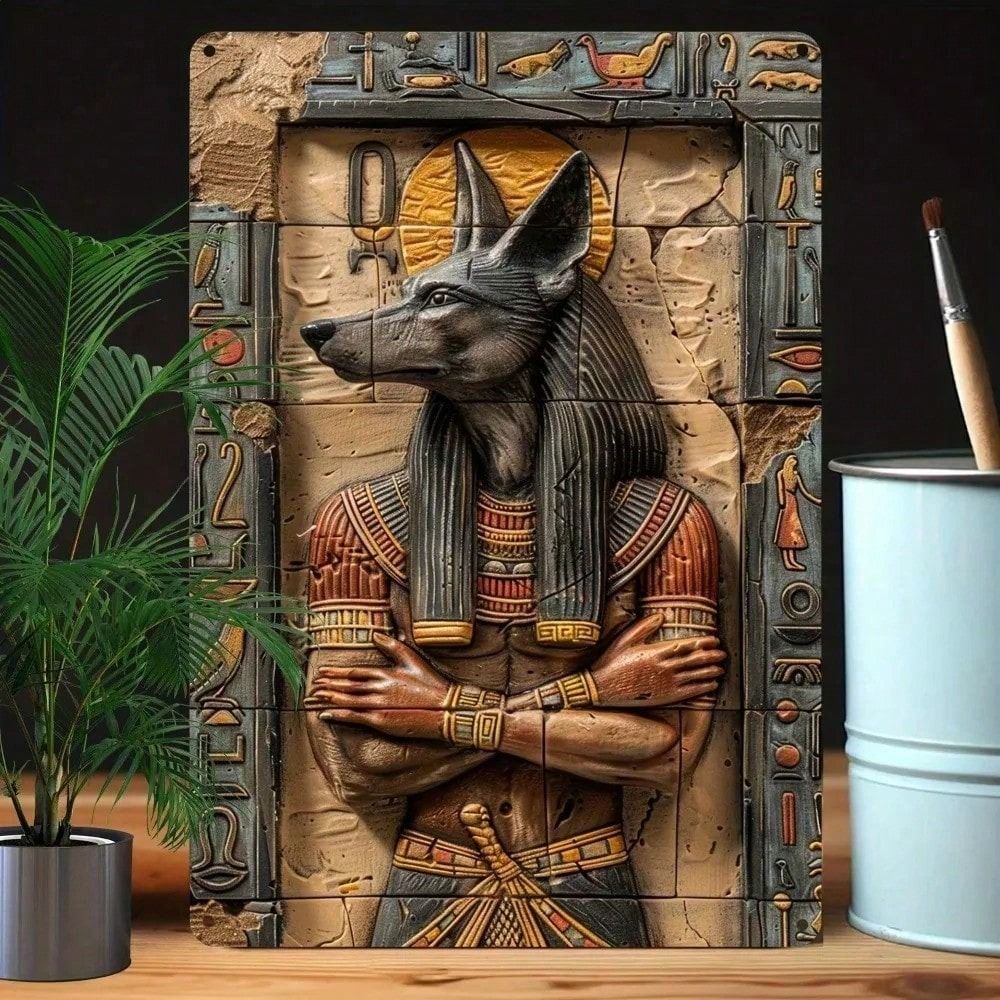 Vintage Metal Poster Anubis Egyptian Gothic Wall Art Decor