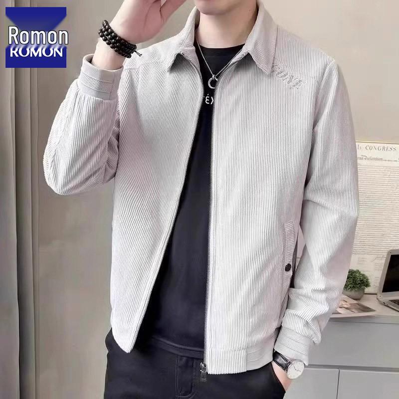 Romon Men's Corduroy Lapel Jacket - 2025 Trendy Spring/Autumn Casual Business Coat