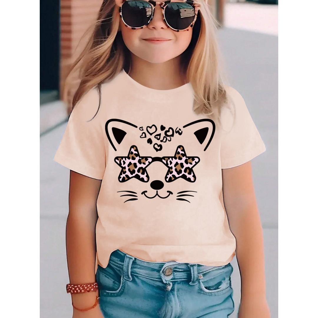 Fun Print Crew Neck T-Shirt, Breathable Top for Children, Summer Casual Windproof Short-Sleeve 100