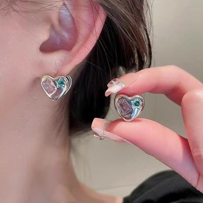 Micropaved Zircon Heart -Shaped Earrings For Women ,Fashionable And Versatile Earrings
