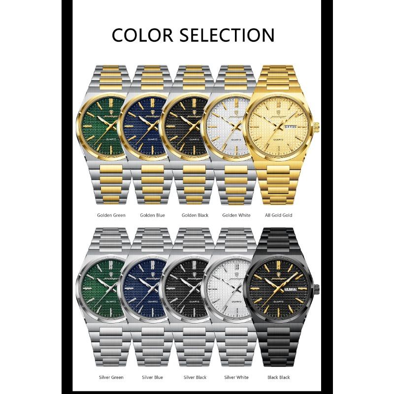 POEDAGAR Luxe Herenhorloge Datum Week Waterdicht Lichtgevend Roestvrij Staal Horloge voor Man Casual Kwarts Horloges Mannelijk Sport+Doos