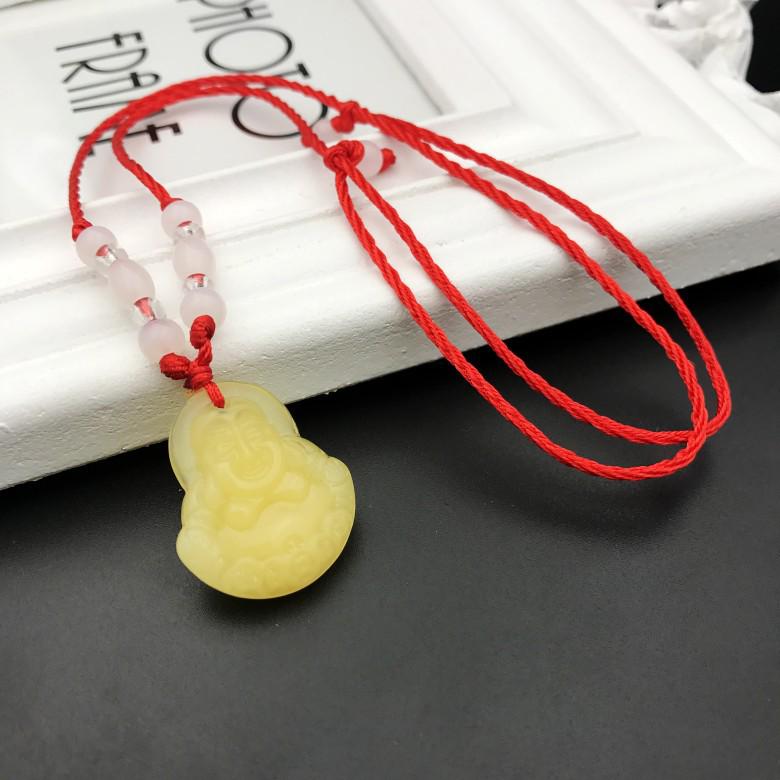 Imitation Jade Guanyin Buddha Red Rope Pendant Necklace for Men and Women - Korean Style Fashion