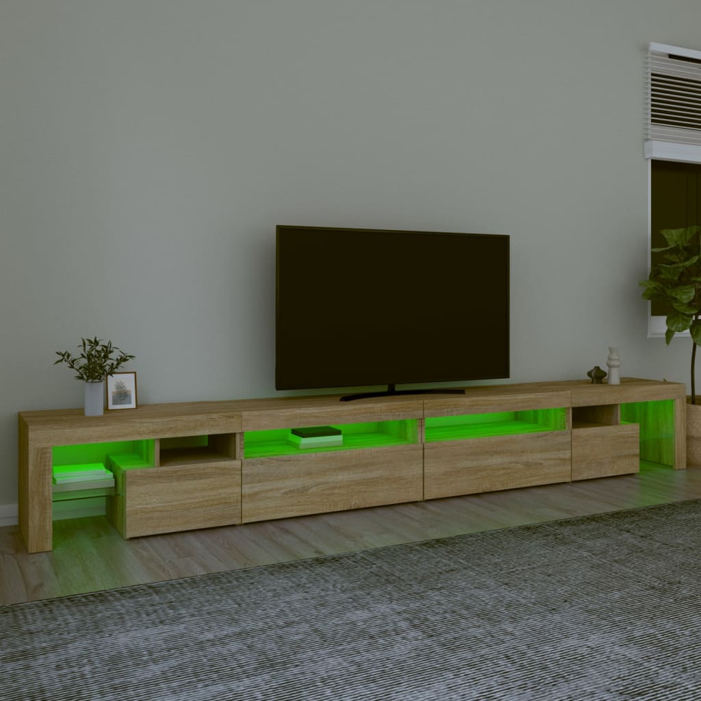 Vidaxl Szafka Pod Tv Z Oświetleniem Led, Dąb Sonoma, 290X36,5X40 Cm