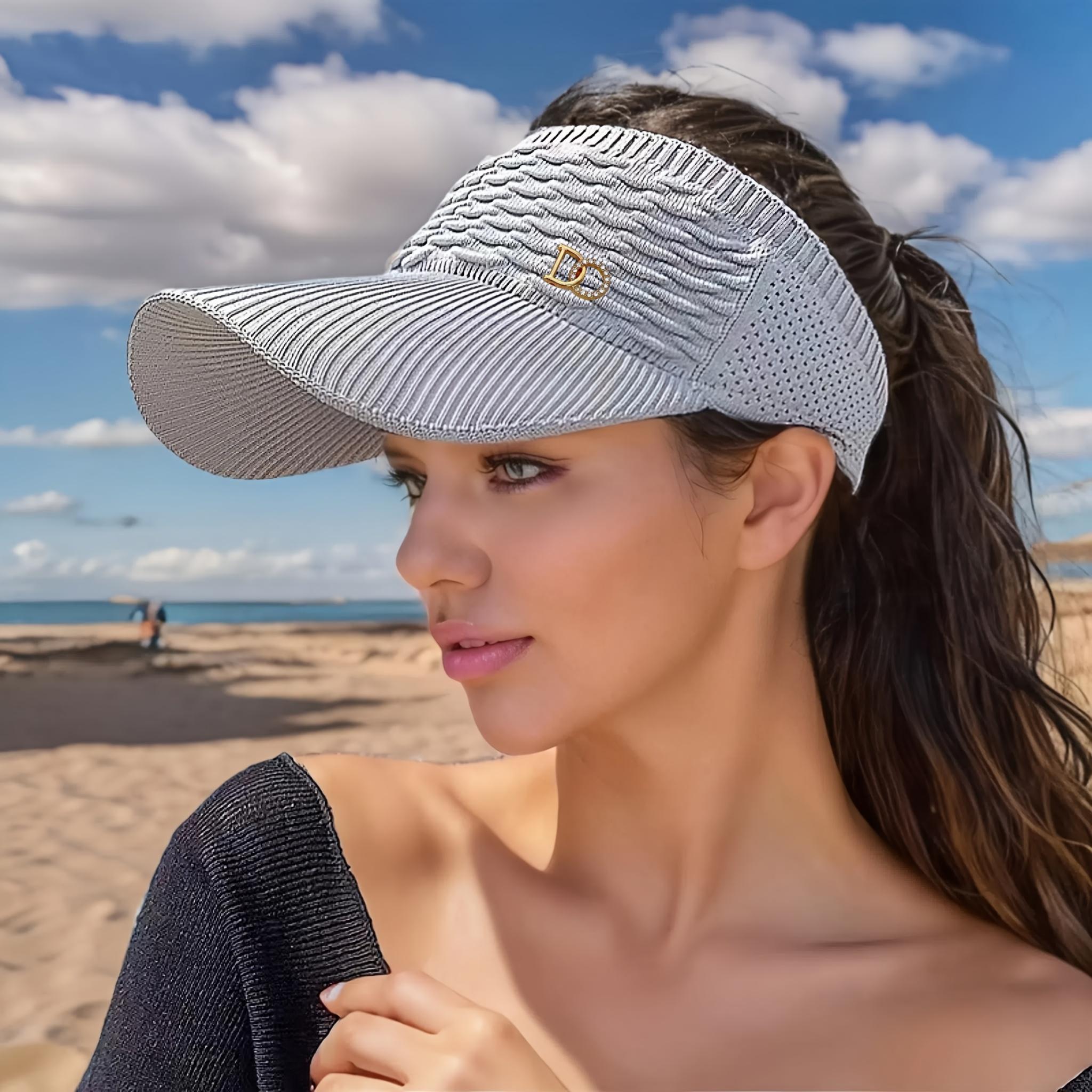 Rhinestone Logo Women s Casual Sport Multi-functional Baseball Cap with Ponytail Hole Design,Open-top elastic cap