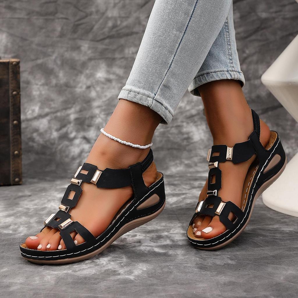 Fashionable Women'S Thick-Soled Open-Toe Sandals | Breathable Platform Heel with Ankle Straps, Slip-on Design, Elegant and Comfortable,for Casual Wear