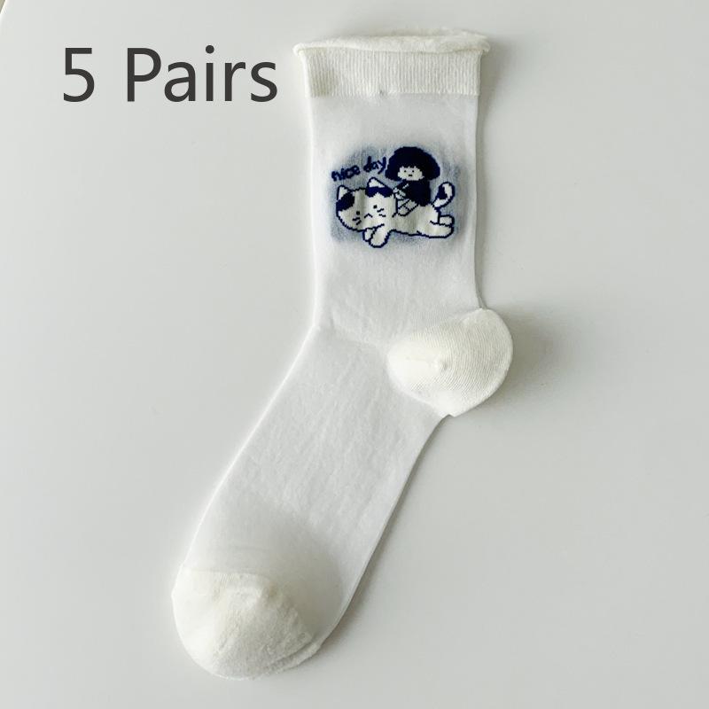 

5 пар женских тонких завитых носков на весну и лето 5 Pairs