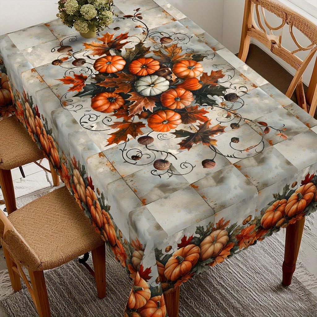 Kürbis Herbstlaub Rechteckiger Tischdecke für Tische Dekoration Küche Esstisch Wasserdicht Wiederverwendbar Tischdecke für Hochzeit Party