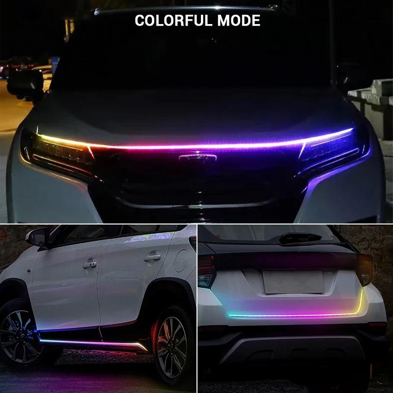 Car Hood LED Daytime Running Light Scan Starting Waterproof Flexible Auto Engine Hood Guide Decorative Ambient Lamp 12V