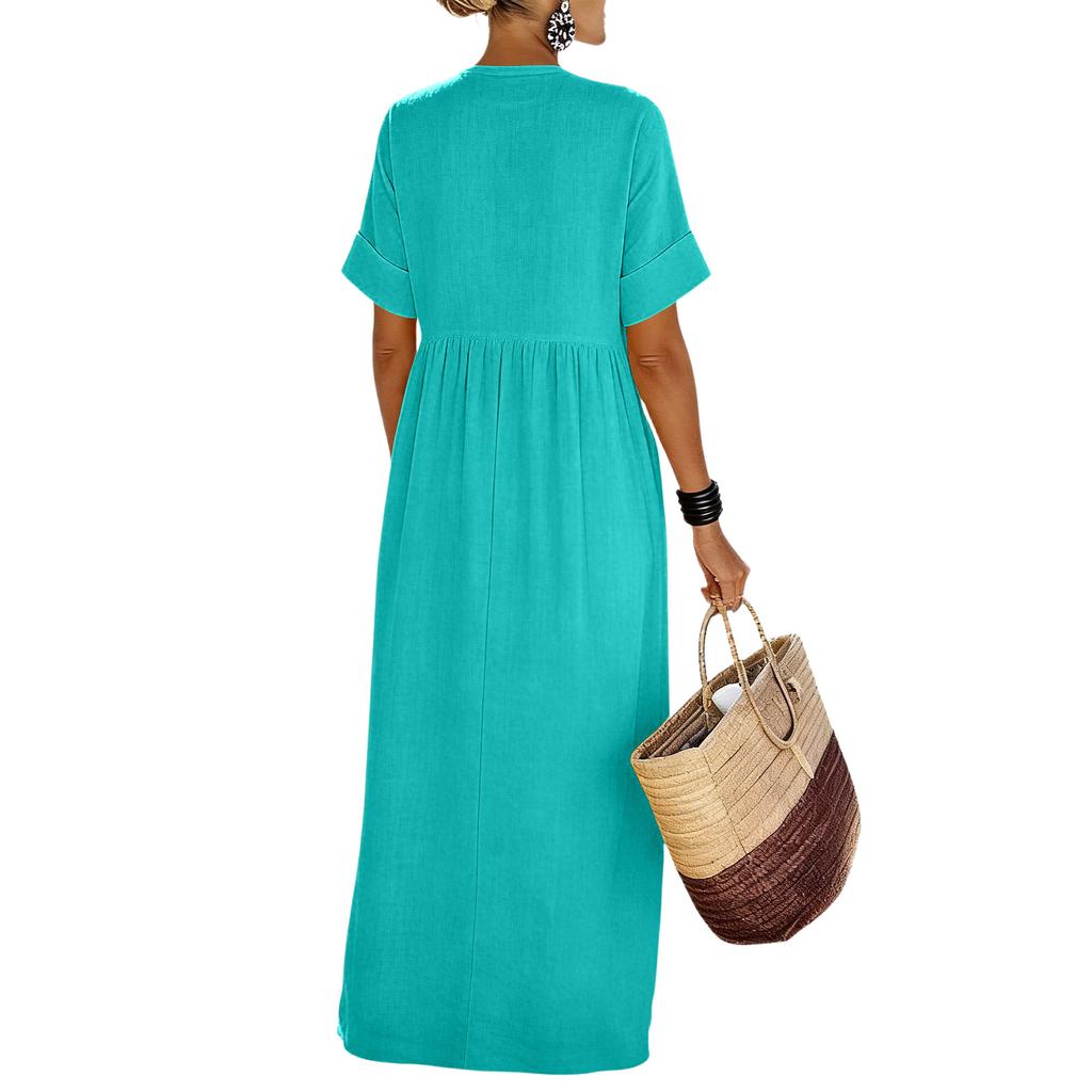 Women's Vacation V-neck Short Sleeved Women's Long Skirt