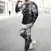 Men Black Background Purple Rose Skull Blue Butterfly Print Long Sleeve Sweatshirt Jogger Pants Two Piece Suit