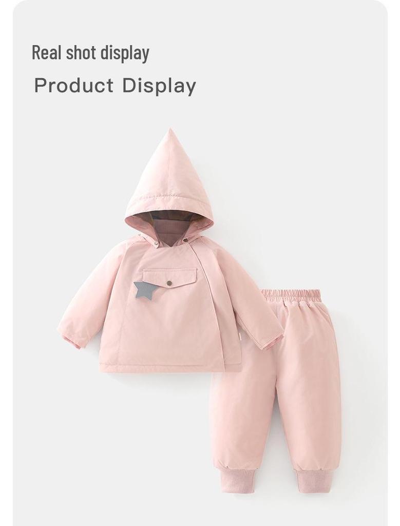 DUUDUU Baby Girl Padded Set: New 2025 Korean Style Cotton Outfit for Toddlers - Autumn/Winter.
