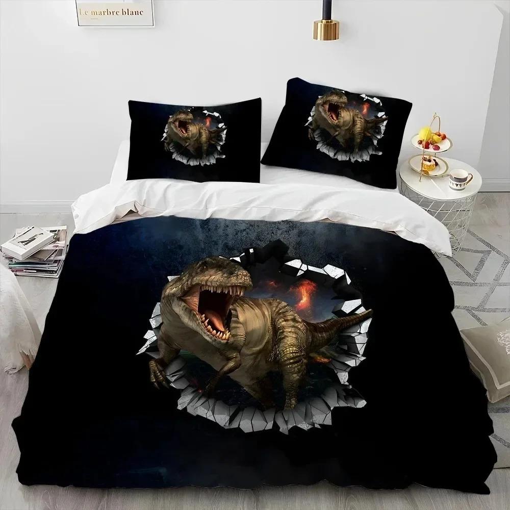 3D Cartoon Dinosaur Illusion Comforter Bedding Set,Duvet Cover Bed Set Quilt Cover Pillowcase,Queen Bedding Set for Boys Gift