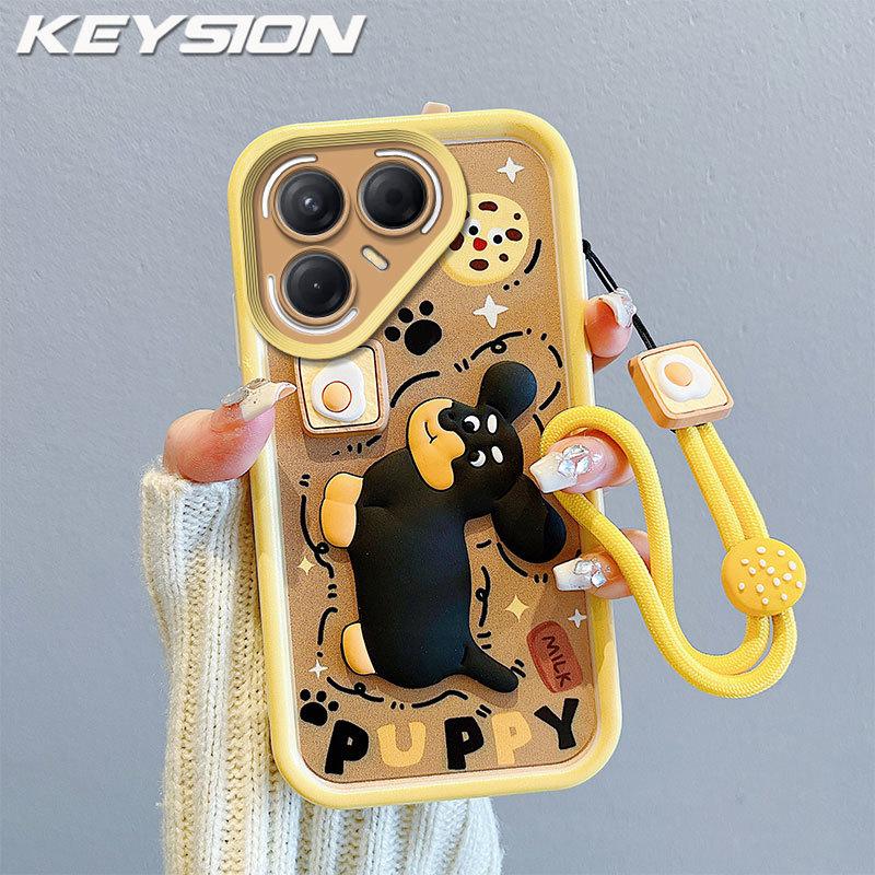 KEYSION Shockproof Case for TECNO Pova 7 Ultra 5G with Lanyard Soft Silicone Cute 3D Cartoon Doll Phone Back Cover for Pova 7 Ultra