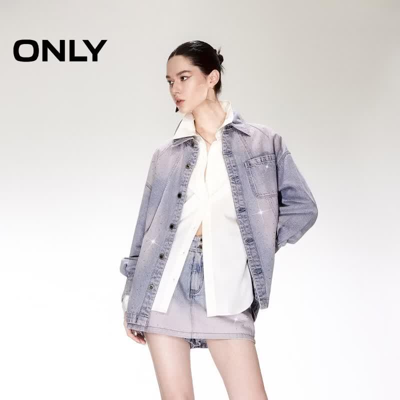 ONLY Women s Embellished Drop-Shoulder Denim Jacket S
