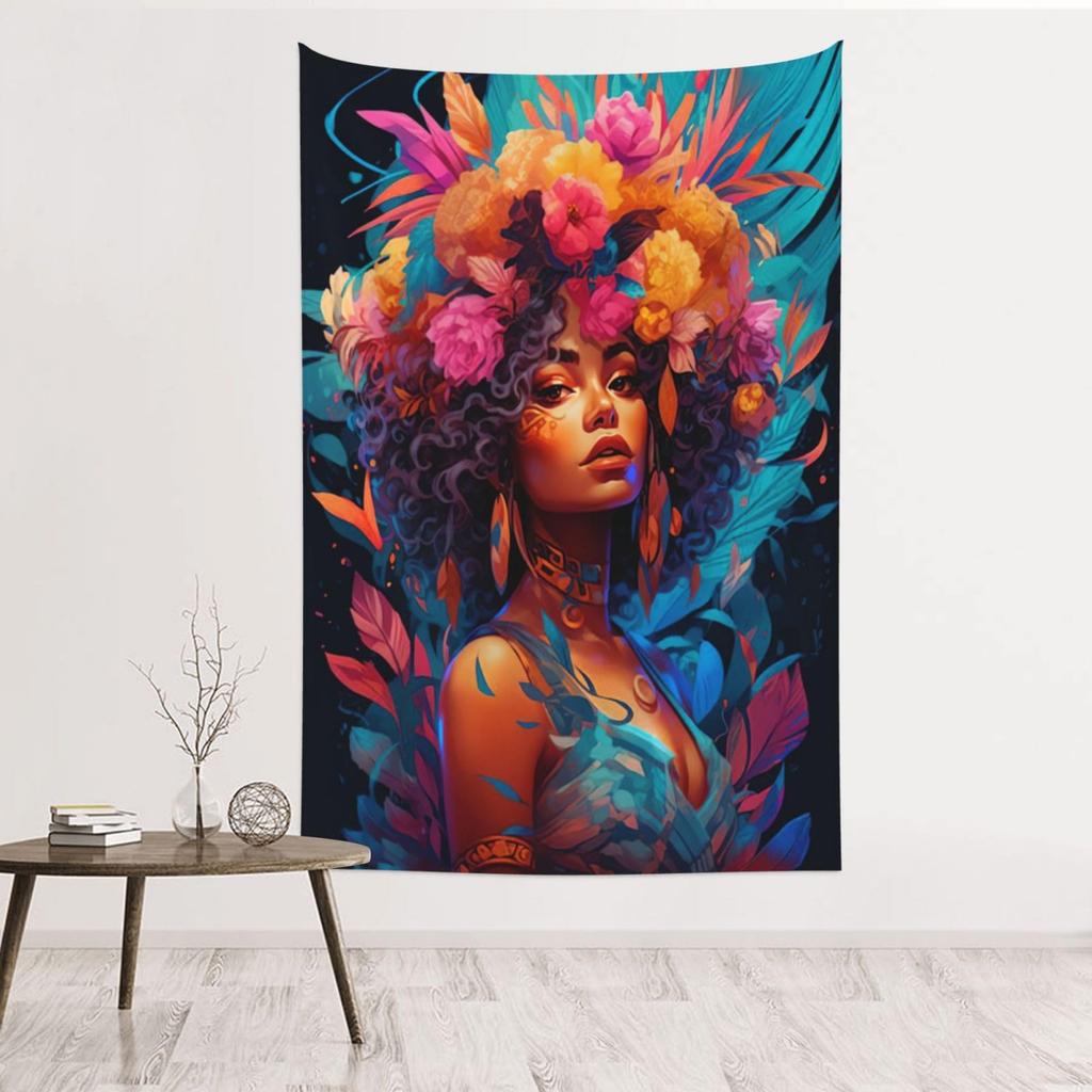 Wildflowers Vertical Wall Hanging, Illustrative Reference Chart Tapestry With Word, Beige White Vintage Tarot Flag Straight
