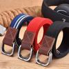 Fashion Casual Men Canvas Belt Double Ring Metal Buckle Colorful Waistband Luxury Jeans Belts for Women Strap Male Gray