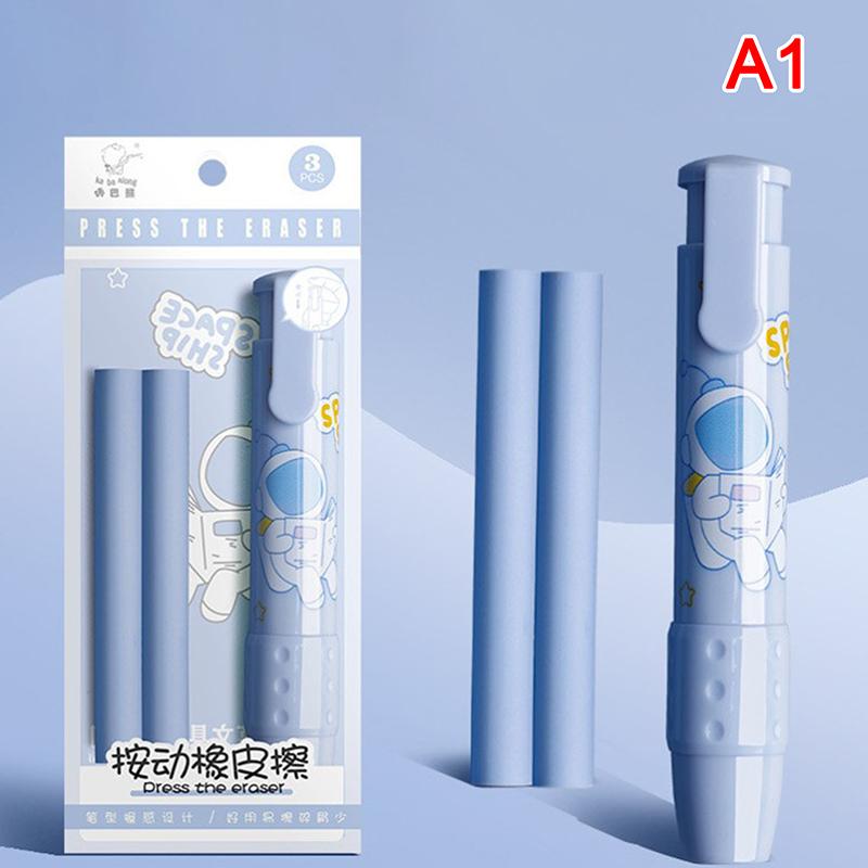 Pressing Cartoon Pencil Eraser Pen Type Cute Eraser Replaceable Rubber Core School Student Rubber Eraser Kid Gifts Office Eraser