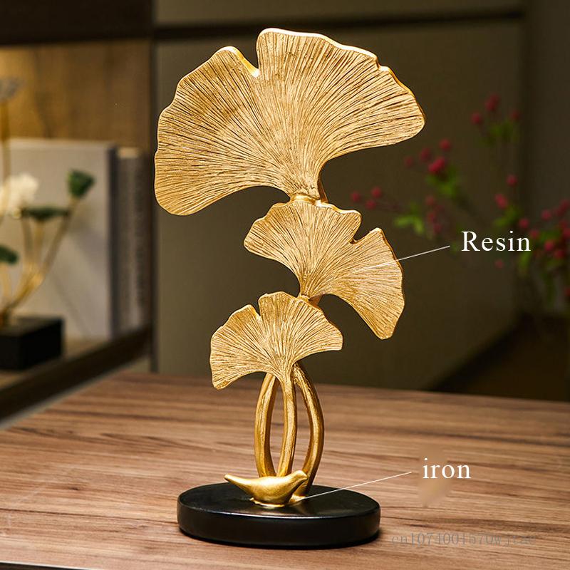 Ginkgo Leaf Sculpture for Home Decoration Creative Light Yellow and Green Simulation Resin Gift Office and Study Living Room 1PC
