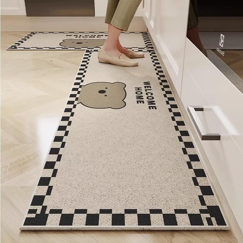 1/2 szt. Kreskówkowy łatwy w utrzymaniu dywanik kuchenny do domu, długi dywan z kryształowego aksamitu, odporny na zabrudzenia i antypoślizgowy dywanik podłogowy