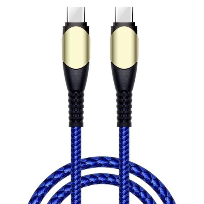 Câble USB-C vers USB-C Charge Rapide 60W pour Xiaomi Redmi 14C 13C, Redmi Note 13/14 4G-5G, Note 13 Pro Plus - Nylon Tressé 1M Bleu