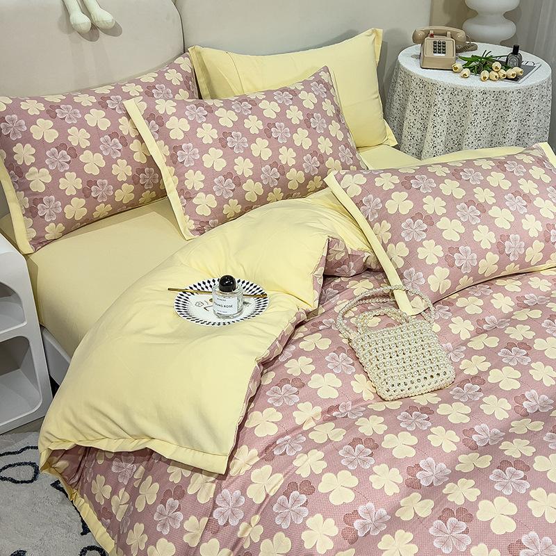 Category A Maternal and Infant Grade Washed Cotton and Linen Bed Cotton Four-piece Set and Three-piece Set Pure Cotton Bed Sheet and Quilt Cover