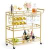Barwagen, 3-stöckige Servierwagen für Zuhause und Küche, Moderne mobile Utility-Station auf Rädern, Getränke-Trolley mit Sicherheitsglasböden, Weinregal,