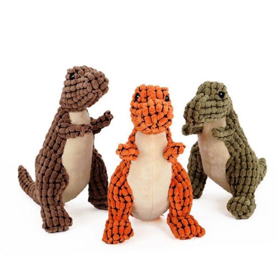 Plush Dinosaur Dog Chew Toy Squeaky Stuffed Tyrannosaurus Rex Boredom Reduction Dog Teething Interactive Dino Plushie Toy Pet Supplies