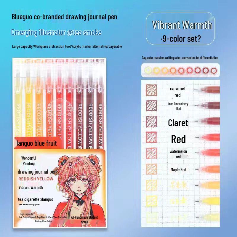 Blue Fruit Nine-Color Gel Journal Pens for Students - Doodle, Color, and Highlight with Fluorescent Markers