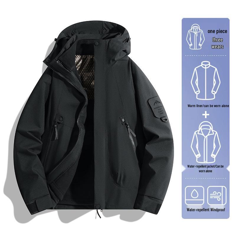 Unisex 3-in-1 Outdoor Jacket: Windproof, Waterproof, Detachable Fleece Liner – Ideal for Autumn/Winter Mountaineering.